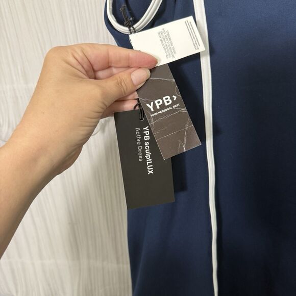 YPB Sculptlux Tank Dress Skort Built In Bra Size L  Navy White Pickleball Tennis - Picture 4 of 6